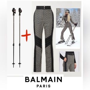 BALMAIN SKI PANTS + SKI POLES SET 38 NWT RARE LIMITED EDITION